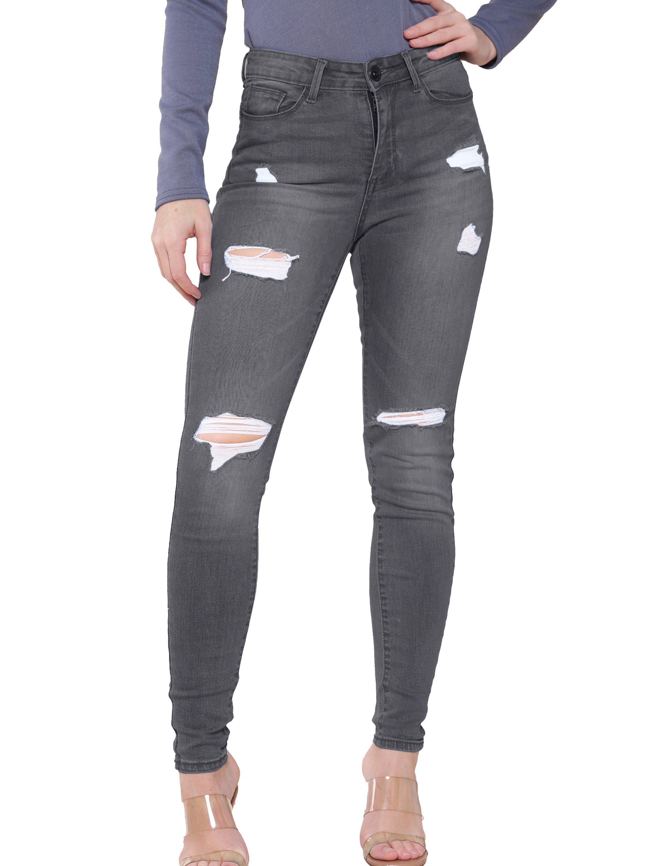 Lily Skinny Ripped Jeans - Grey – ENZO Jeans