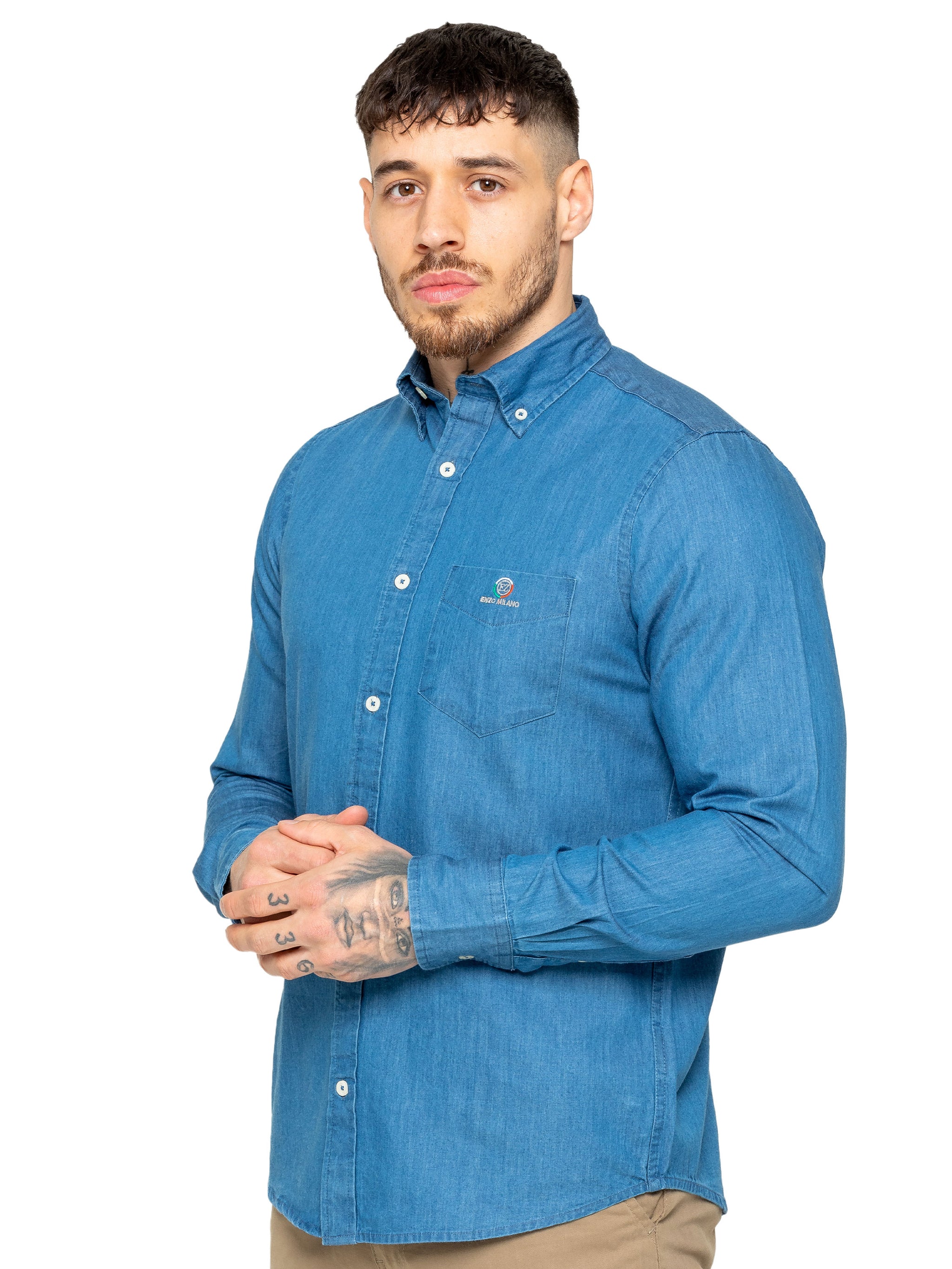 enzo mens dress shirts Enzo Mens Modern Fit French Cuff Cotton Dress Shirt 18 36/37 Blue
