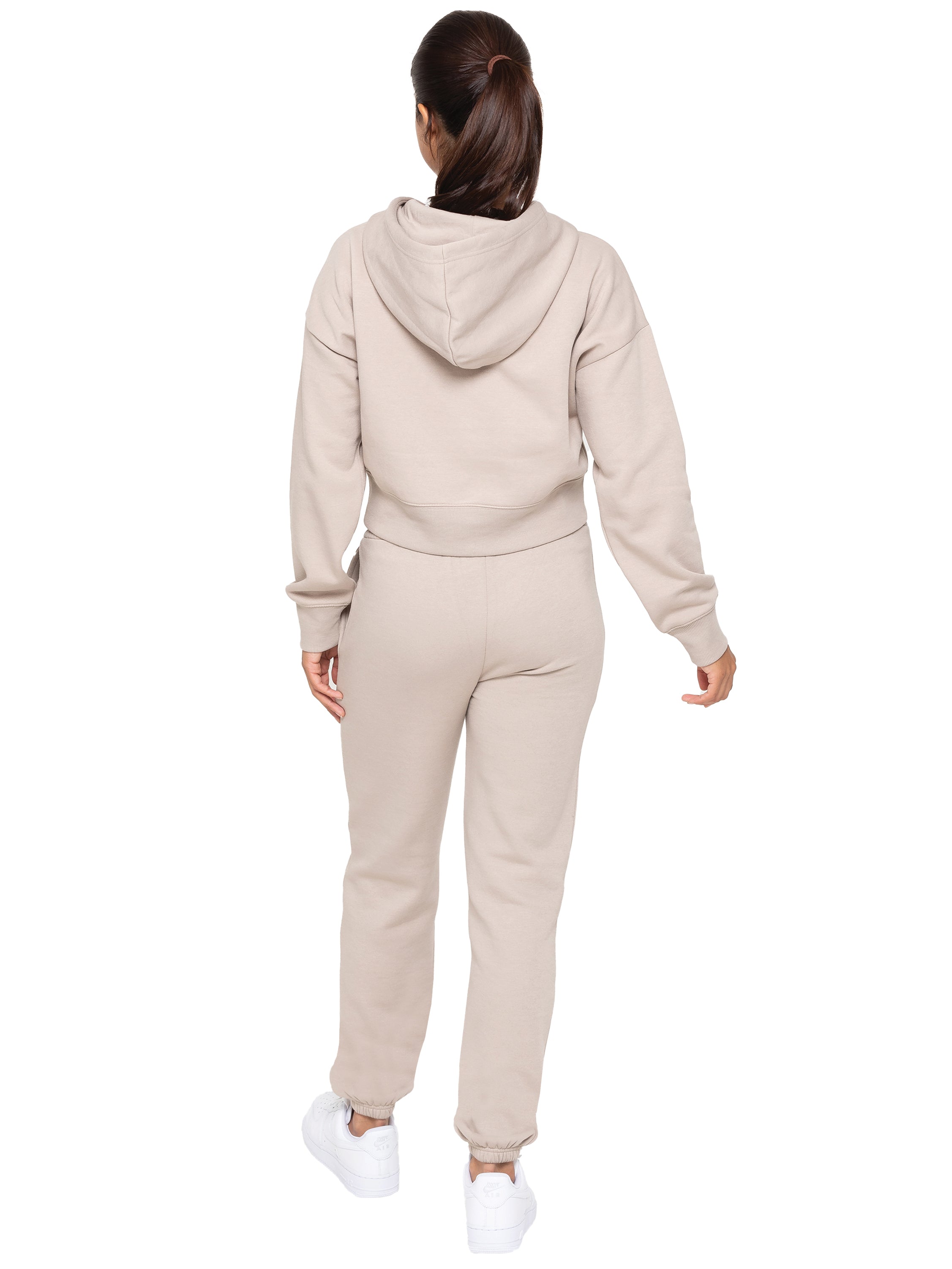 Zip Crop Hoodie and Jogger Set Oatmeal – ENZO Jeans