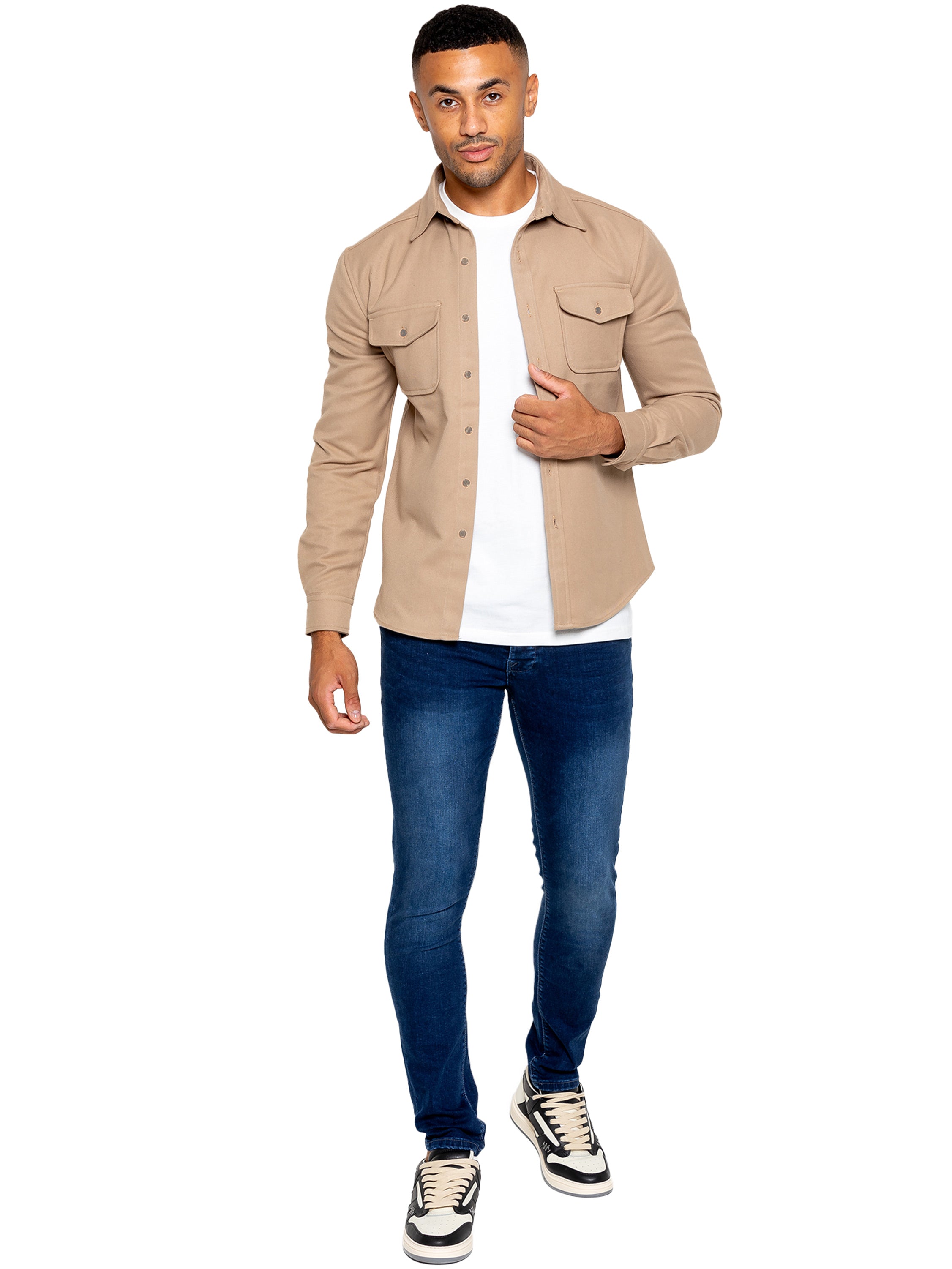 Emiliano Textured Overshirt Beige – ENZO Jeans - Main Image