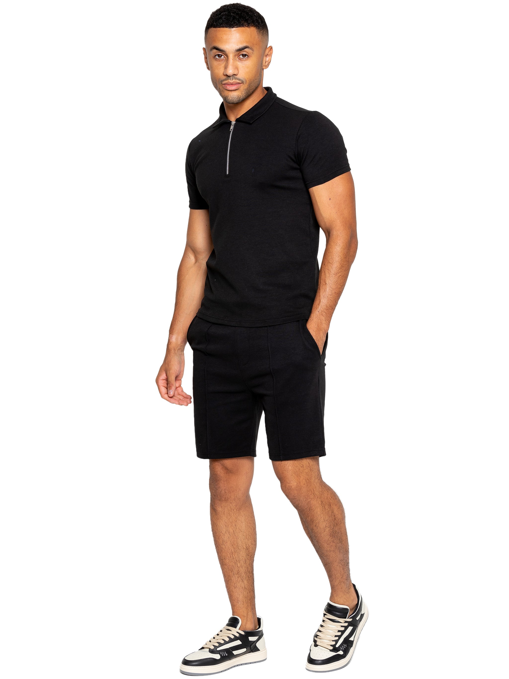 Karson Cotton Zip Polo Shirt and Shorts Set Black – ENZO Jeans