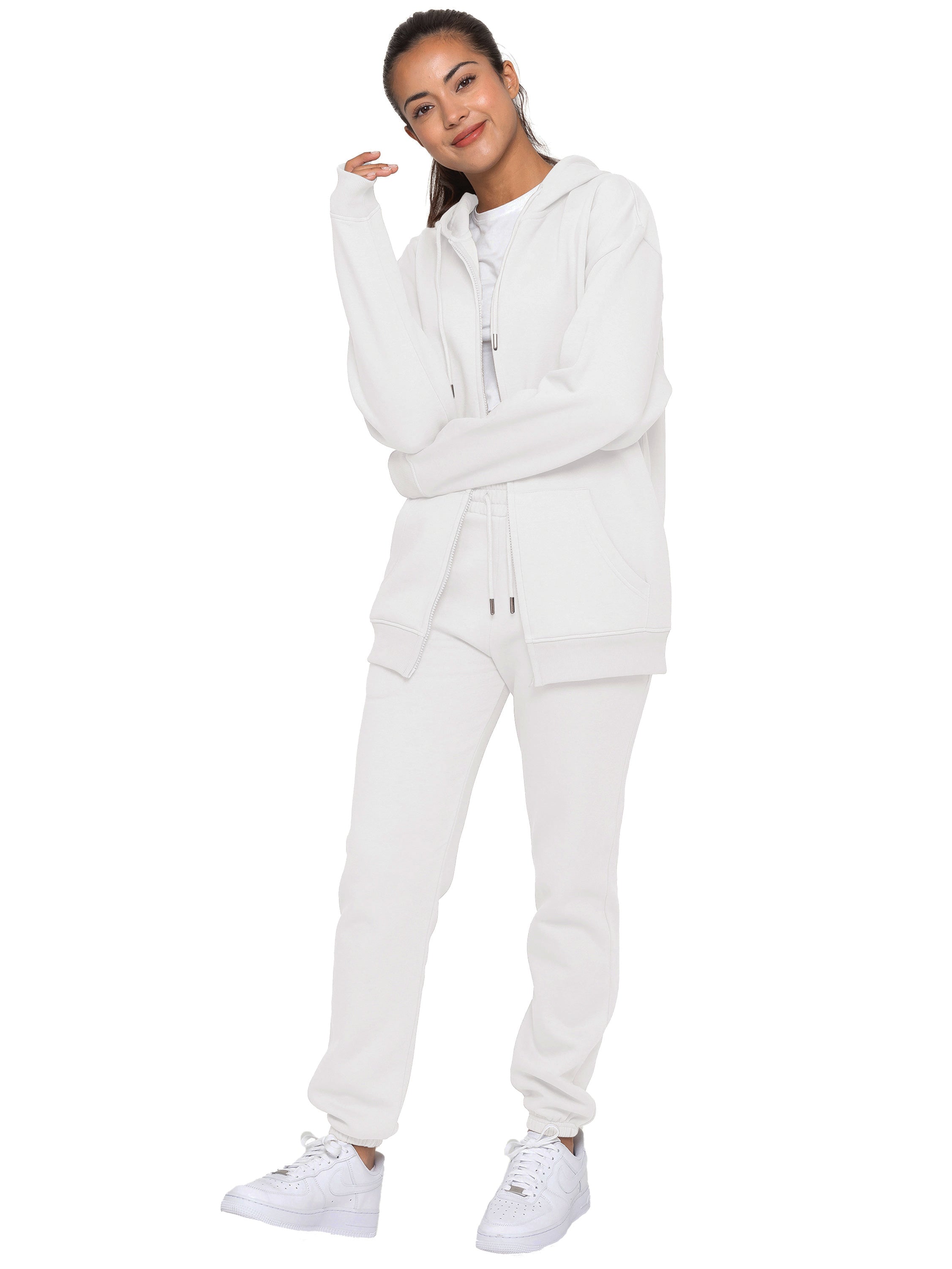 Oversized Zip Hoodie and Jogger Set Off White – ENZO Jeans
