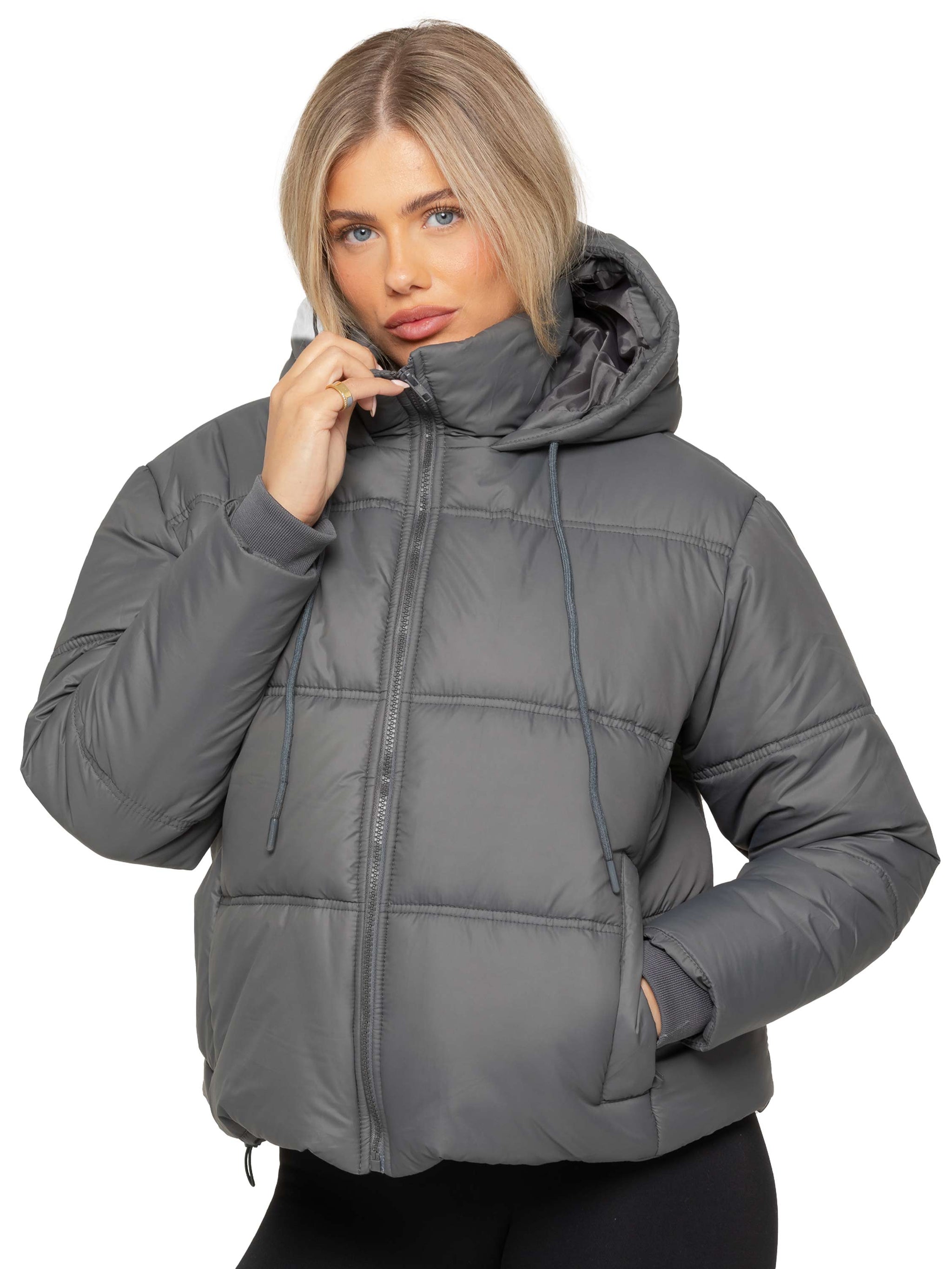 Women's Hooded Puffer Coat Grey – ENZO Jeans - Main Image