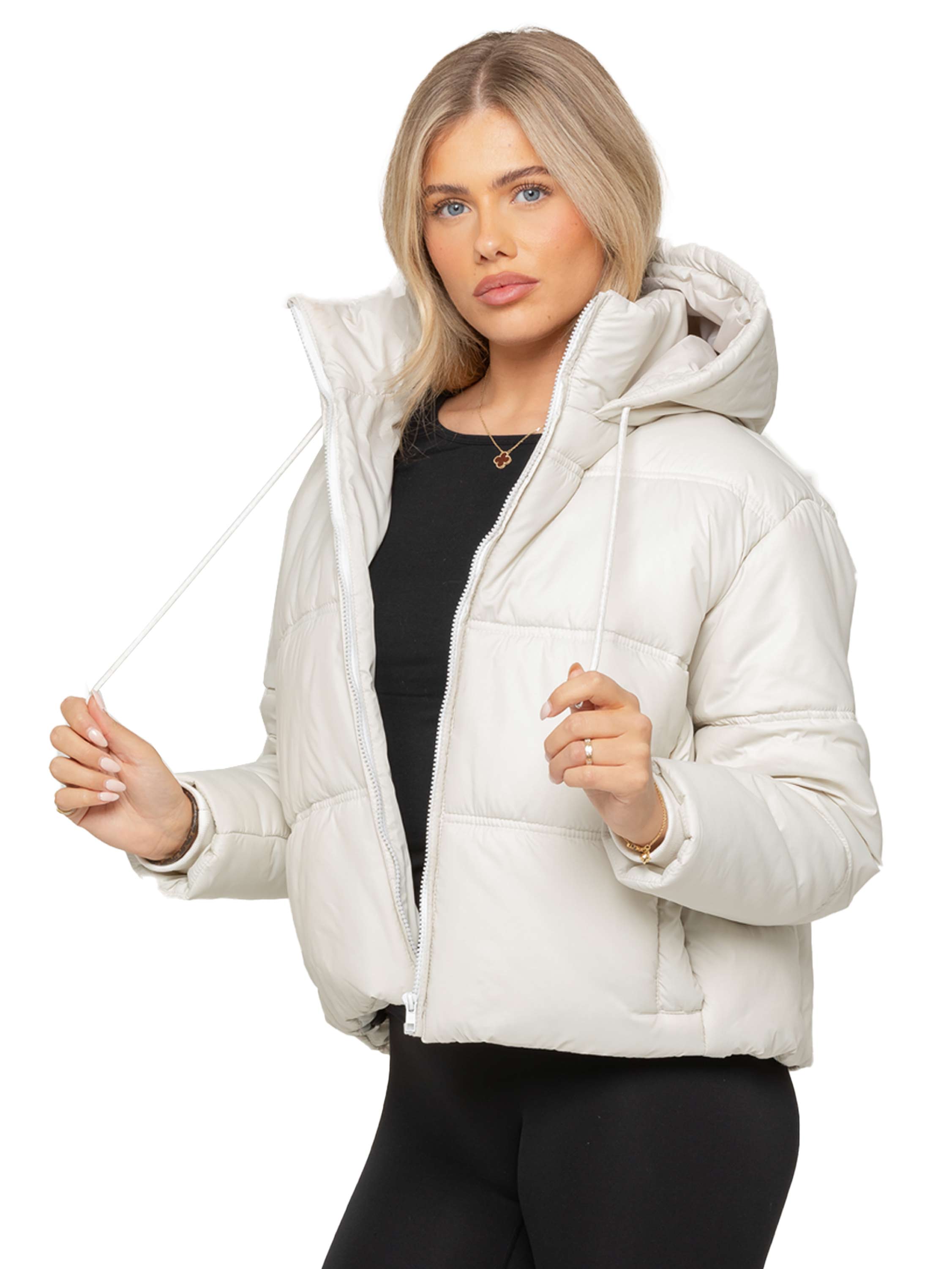 Women's Hooded Puffer Coat Off White – ENZO Jeans
