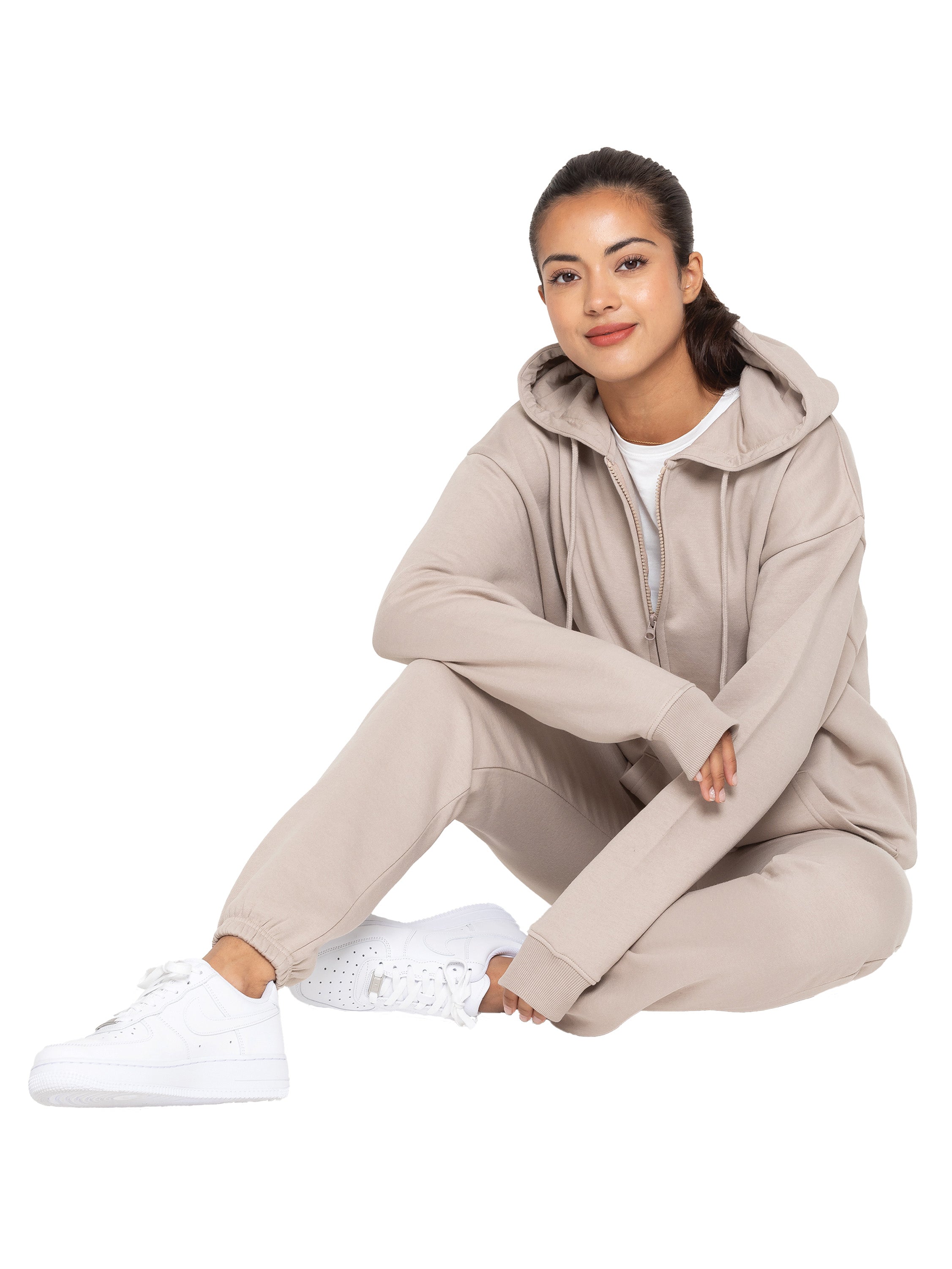 Oversized Zip Hoodie and Jogger Set Oatmeal – ENZO Jeans
