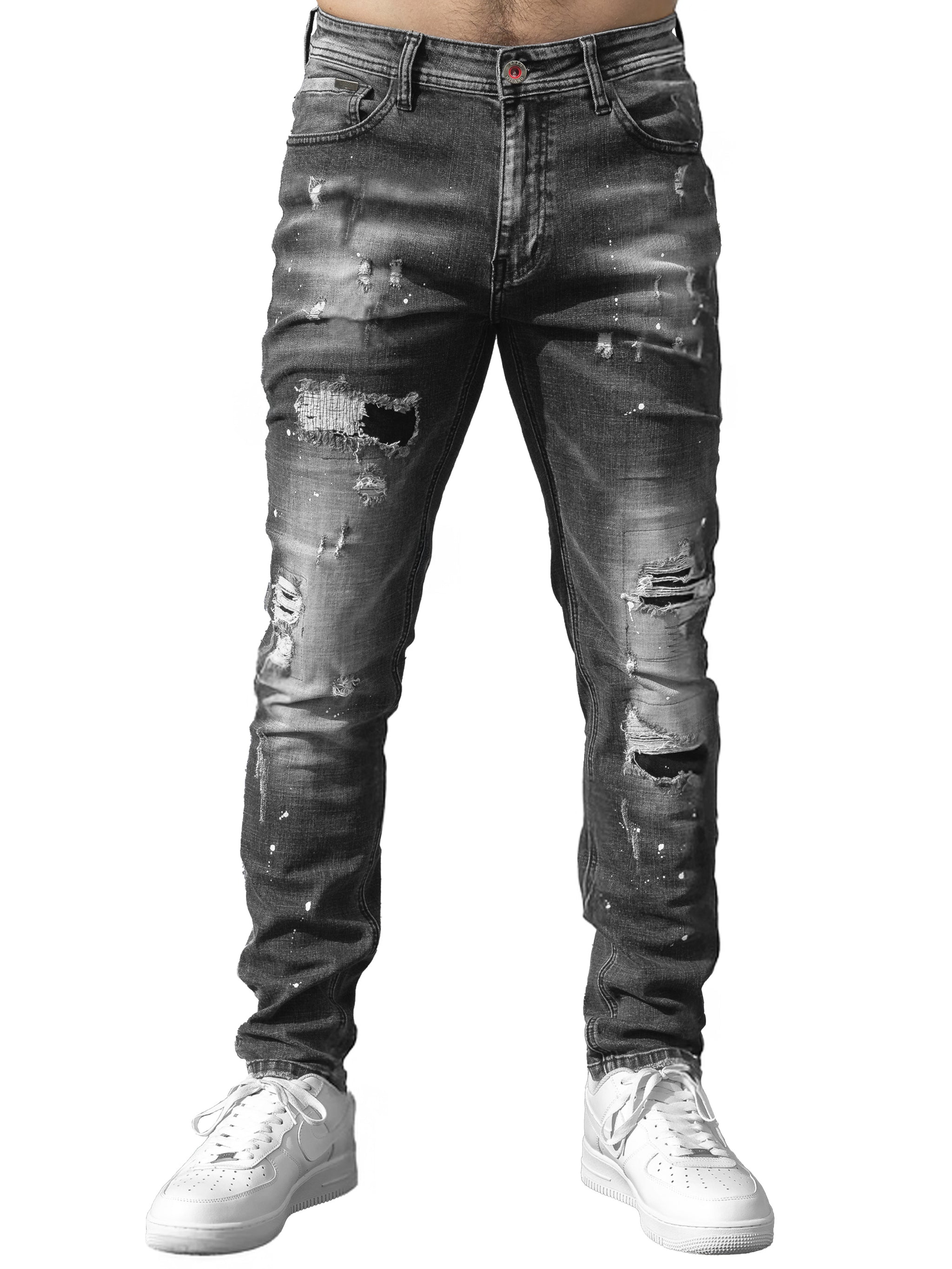 Rocco Slim Fit Ripped Jeans Grey – ENZO Jeans