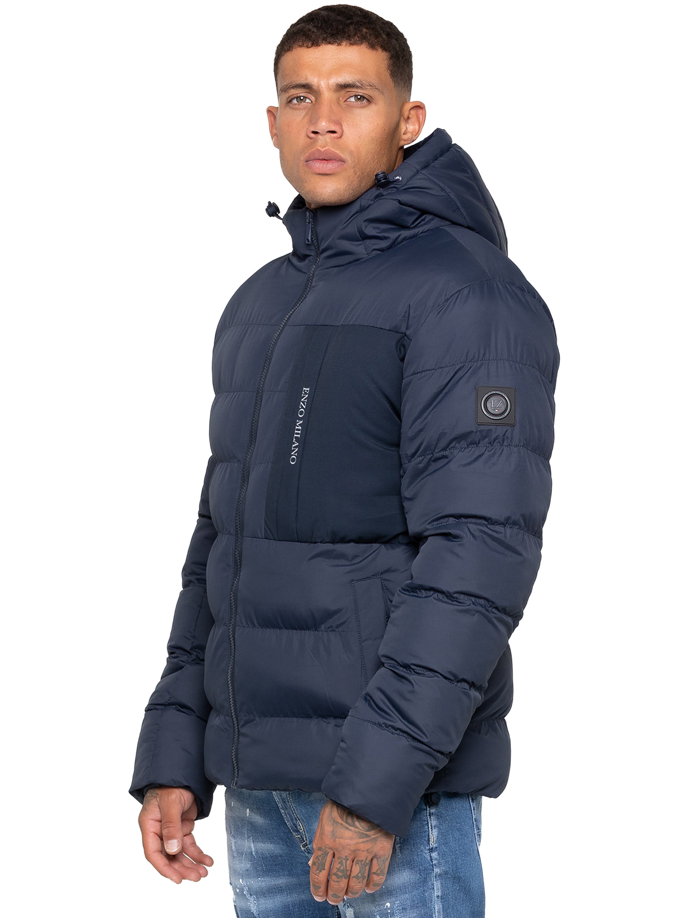 Navy Puffer Coat Black Jeans Armani Exchange Down Jacket Marine