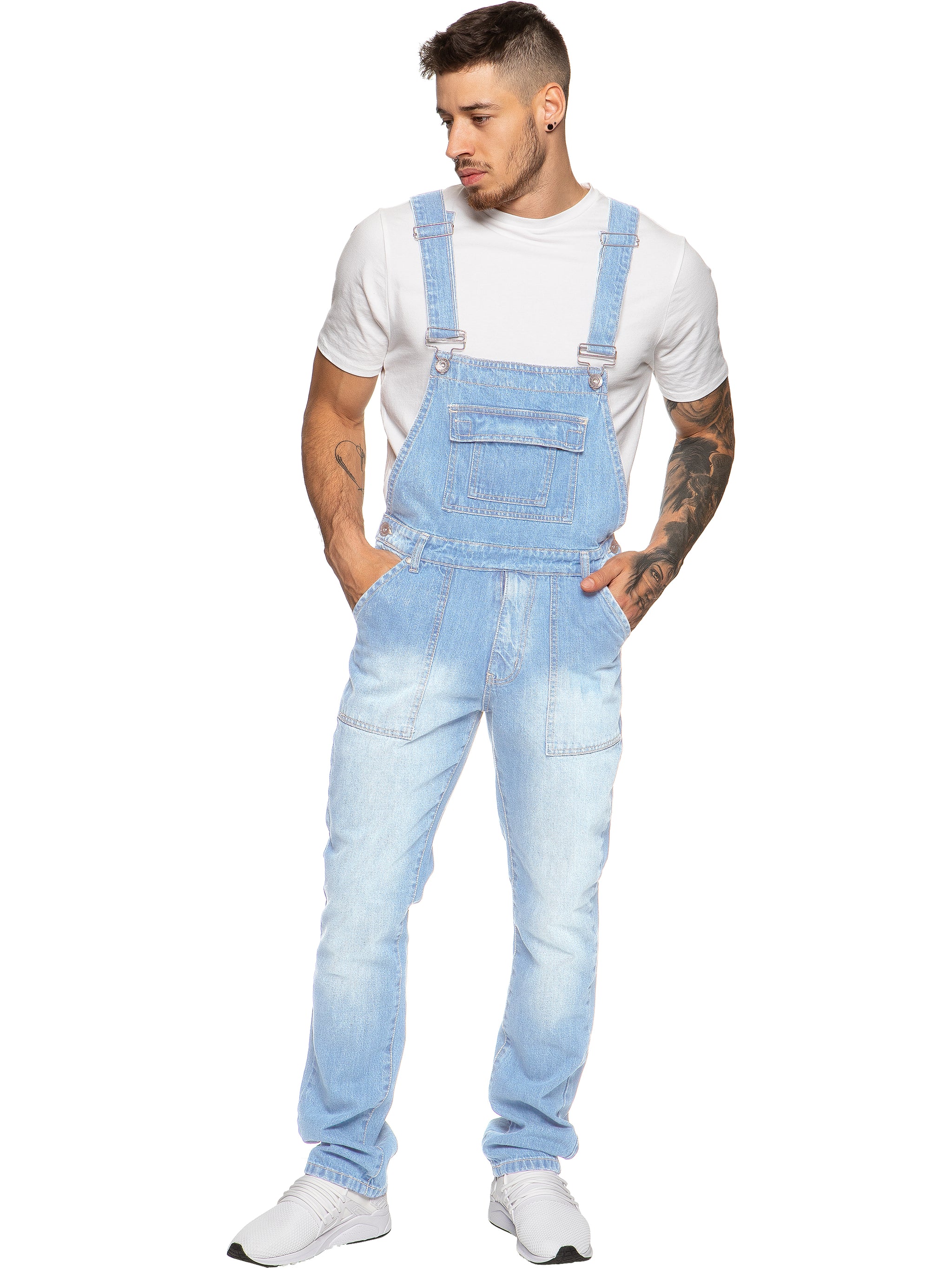 Buy Ze ENZO Mens Denim Blue Black Dungarees Work Fashion Dungaree Casual Overalls Jeans 30 - 50 Waist Sizes, Black, 30W x 32L at