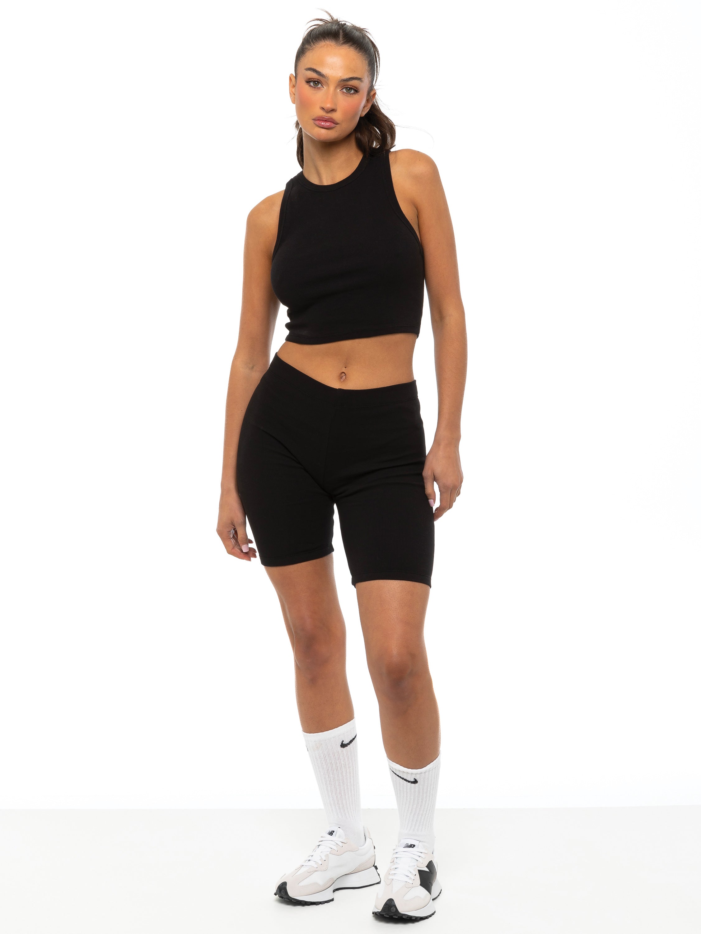 Ribbed Crop Top and Cycling Shorts Set - Black – ENZO Jeans