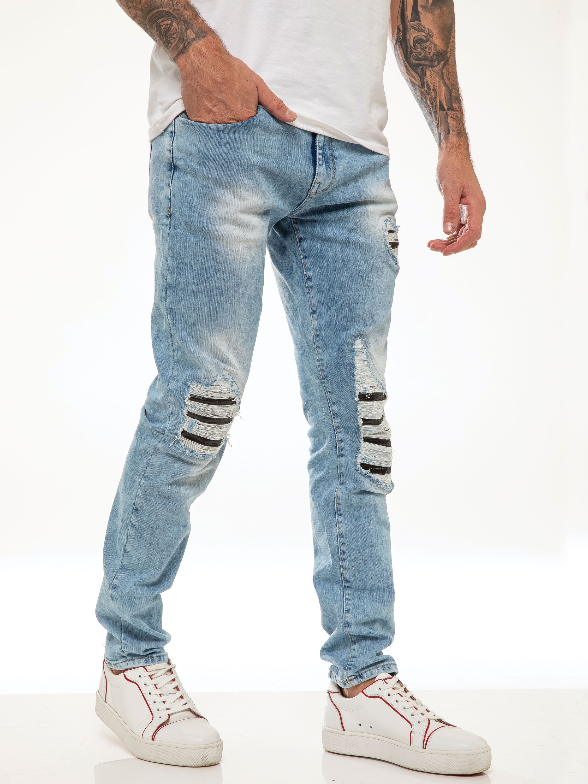 Diego Skinny Ripped Jeans Light Blue – ENZO Jeans