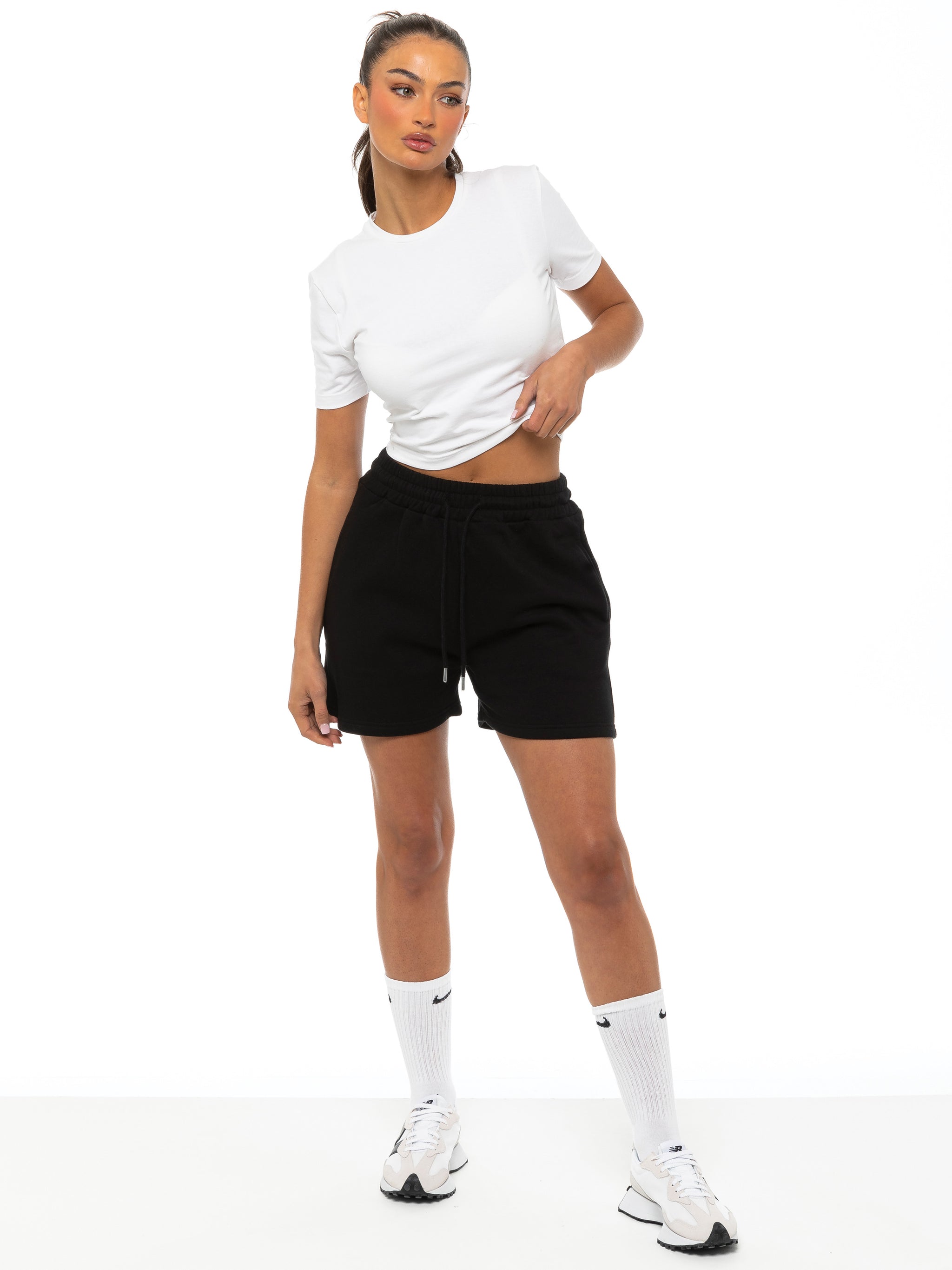 Drawstring Fleece Sweat Shorts Black – ENZO Jeans