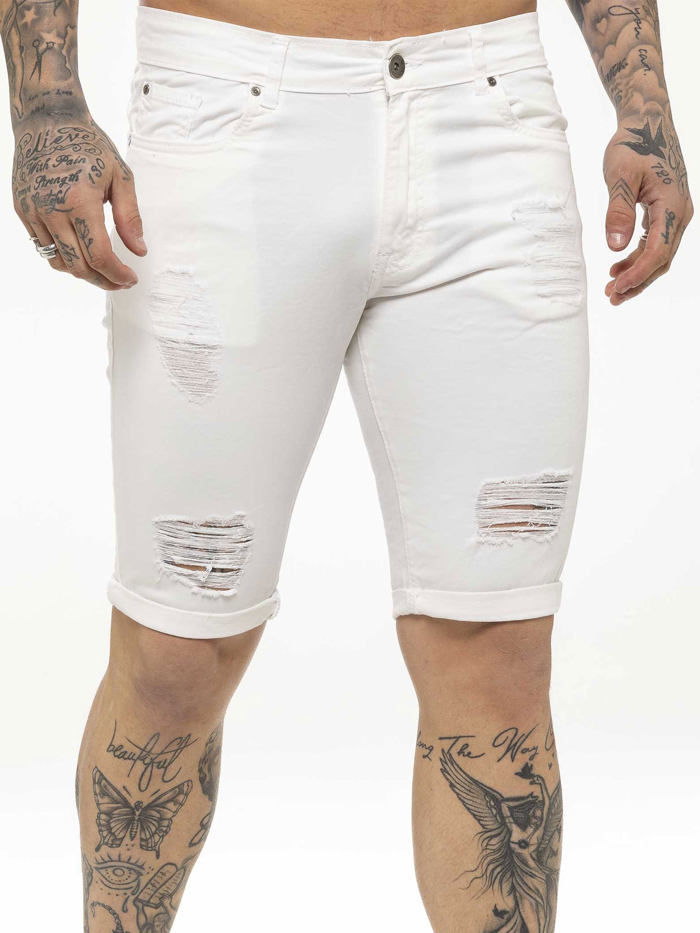 Bershka Ripped Distressed Denim Shorts in White for Men  Lyst