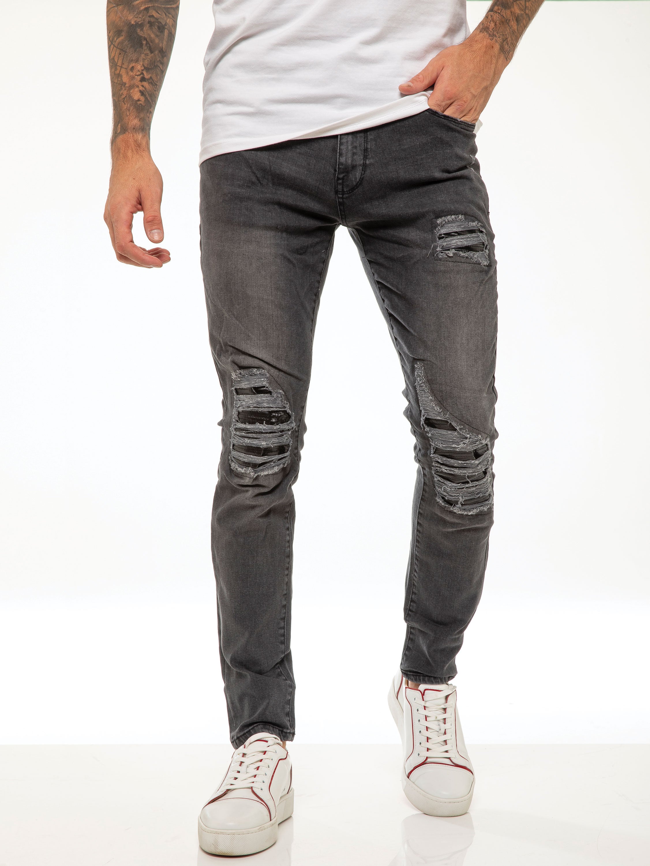 Diego Skinny Ripped Jeans Grey – ENZO Jeans
