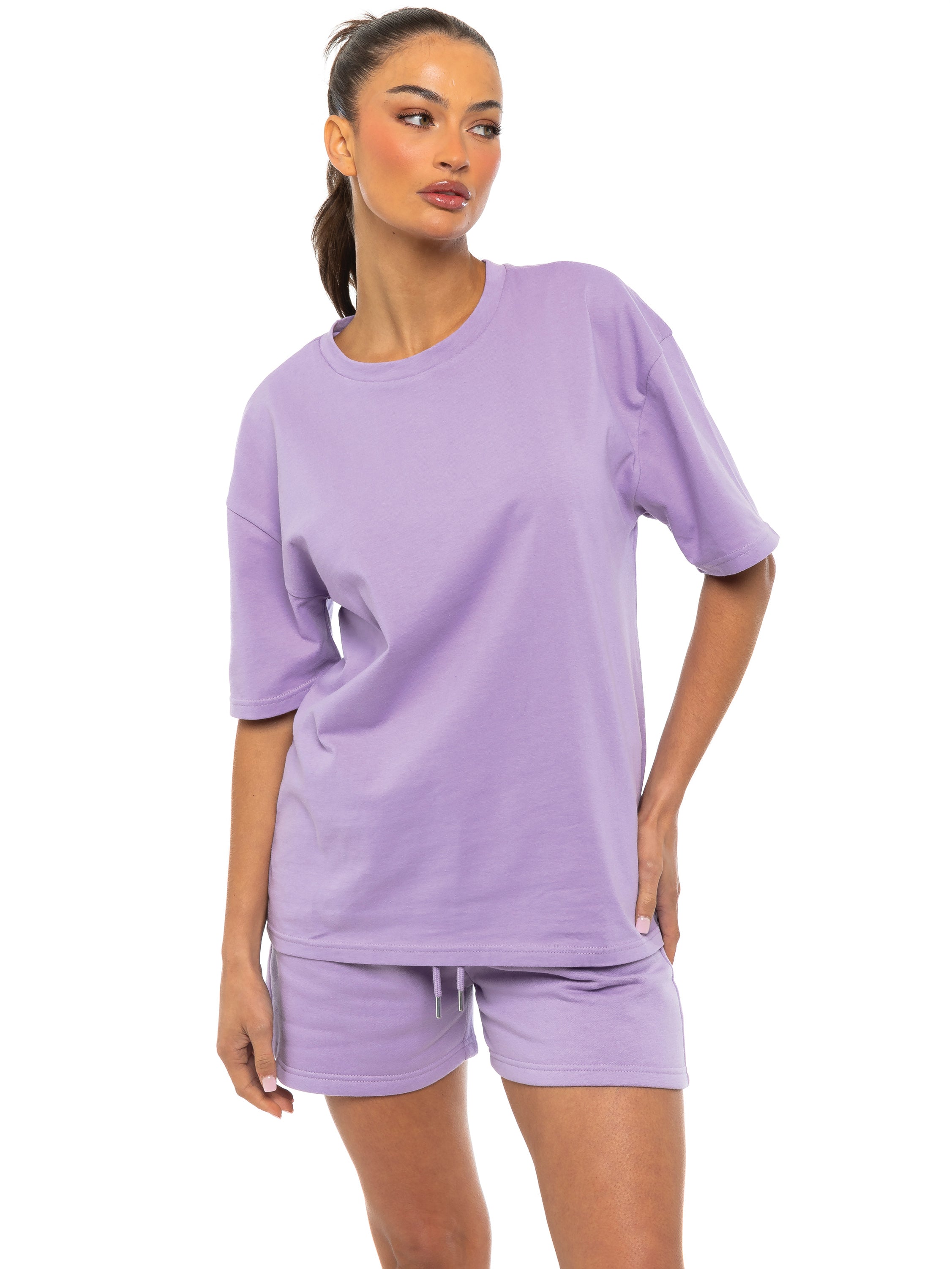 Oversized T-Shirt And Shorts Set - Purple S