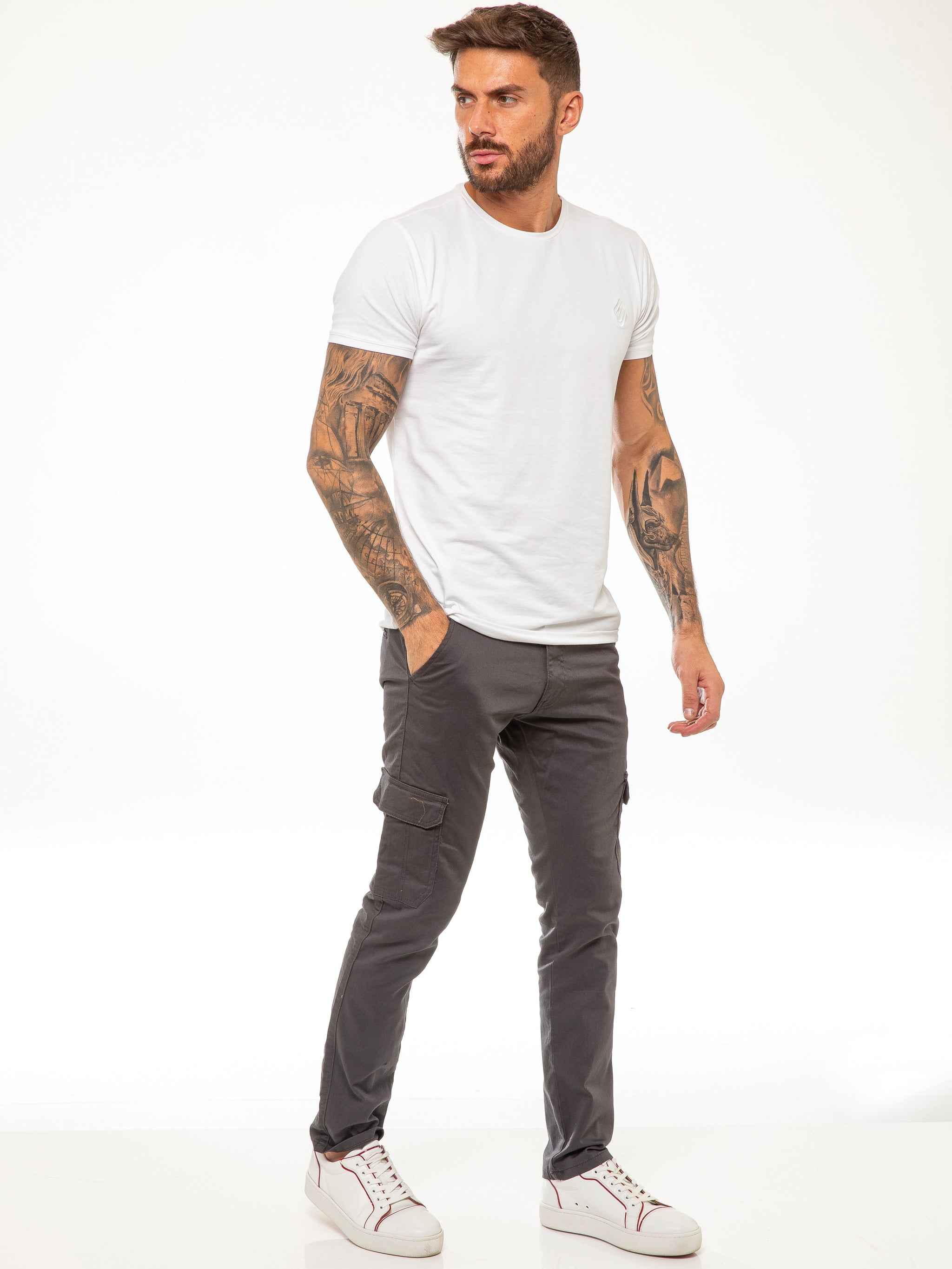 Enzo Mens Cargo Combat Jeans Enzo Cargo Jeans Bryce Stretch Cargo Pants Grey – ENZO Jeans