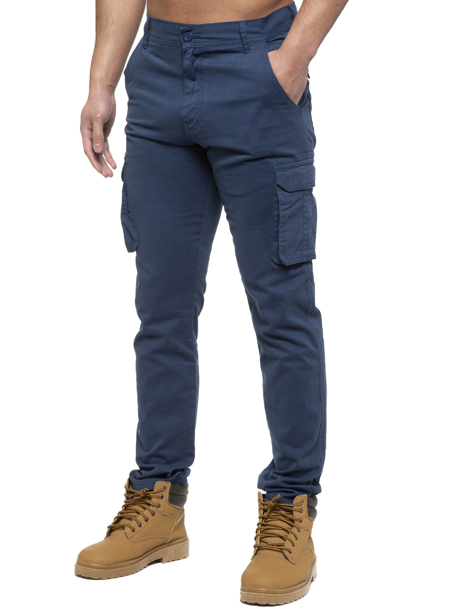 Rhys Cotton Cargo Trousers - Blue – ENZO Jeans