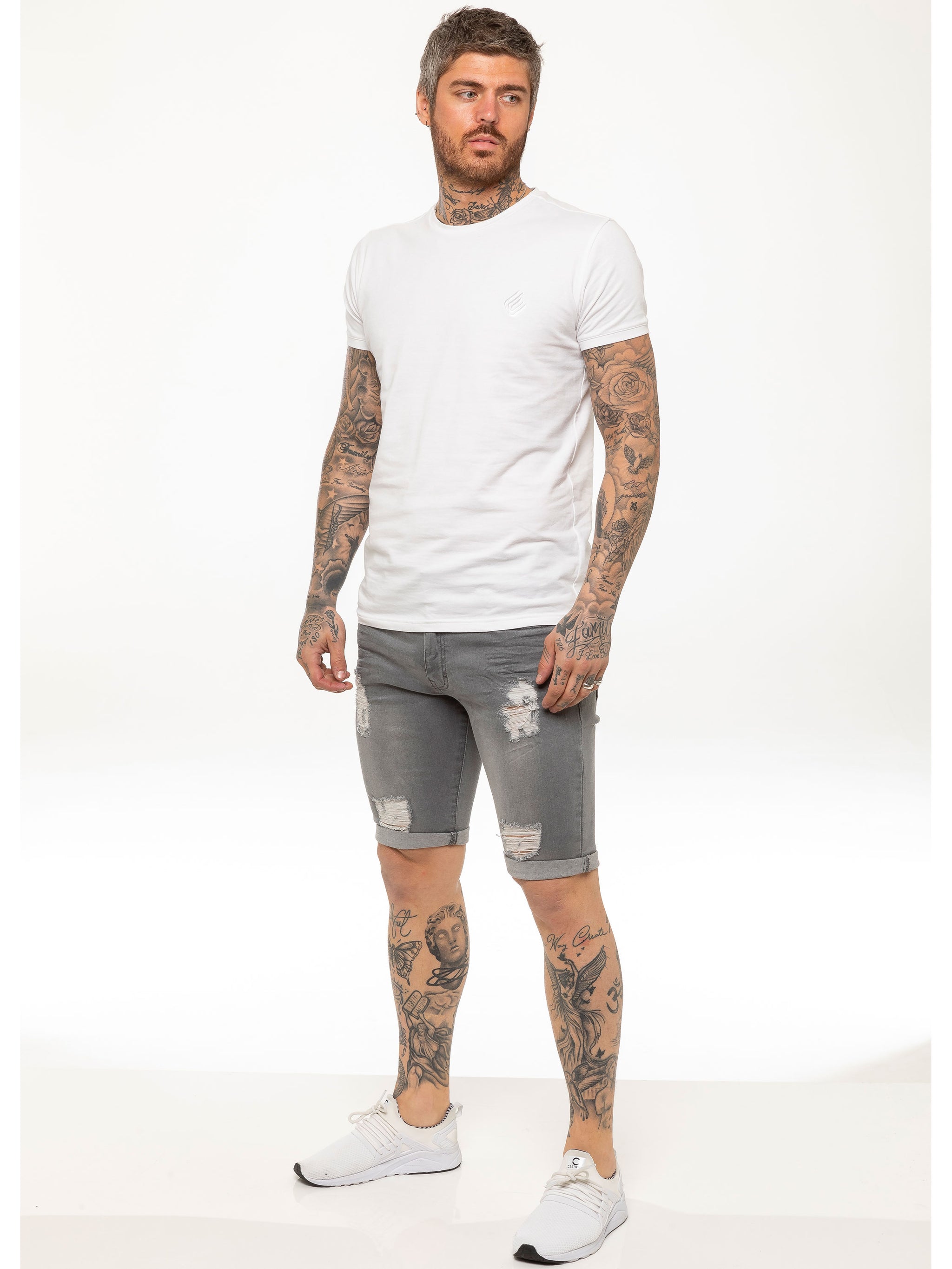 Theo Stretch Rip Denim Shorts Grey – ENZO Jeans